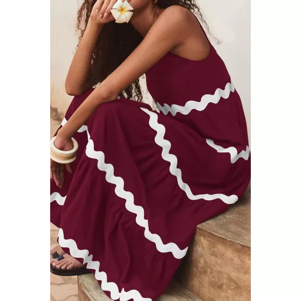imagePRETTYGARDEN Womens Summer Sundresses Sleeveless Scoop Neck Tiered Flowy Beach Vacation Party Long Tank Maxi DressWine Red