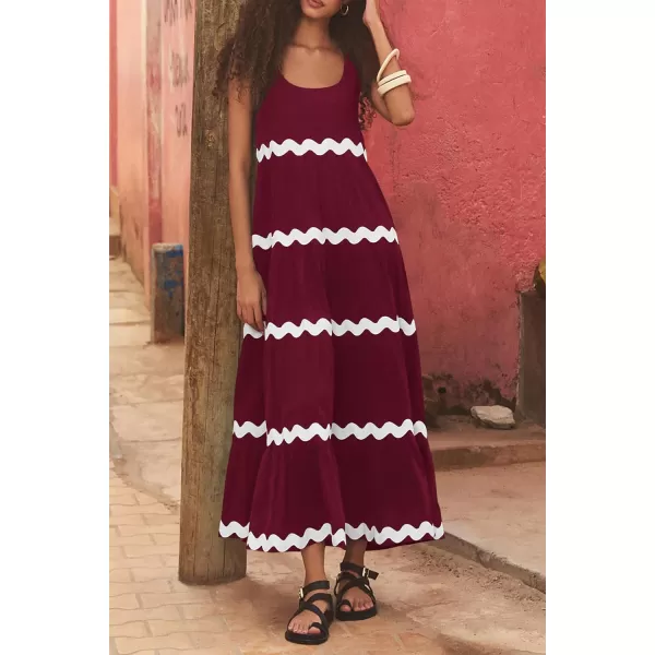 imagePRETTYGARDEN Womens Summer Sundresses Sleeveless Scoop Neck Tiered Flowy Beach Vacation Party Long Tank Maxi DressWine Red