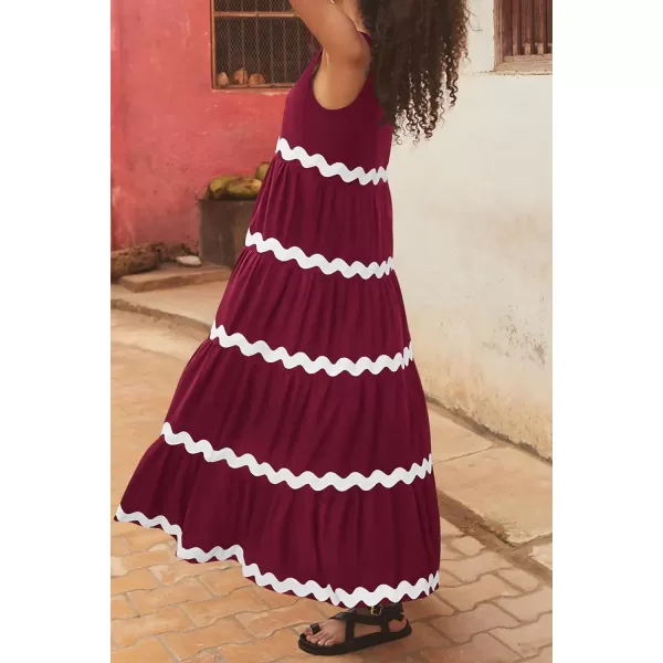 imagePRETTYGARDEN Womens Summer Sundresses Sleeveless Scoop Neck Tiered Flowy Beach Vacation Party Long Tank Maxi DressWine Red