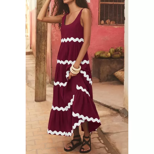 imagePRETTYGARDEN Womens Summer Sundresses Sleeveless Scoop Neck Tiered Flowy Beach Vacation Party Long Tank Maxi DressWine Red