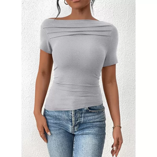 imagePRETTYGARDEN Womens Summer Trendy Y2K Crop Top Tee Casual Short Sleeve Asymmetrical Fitted Going Out T ShirtsGrey