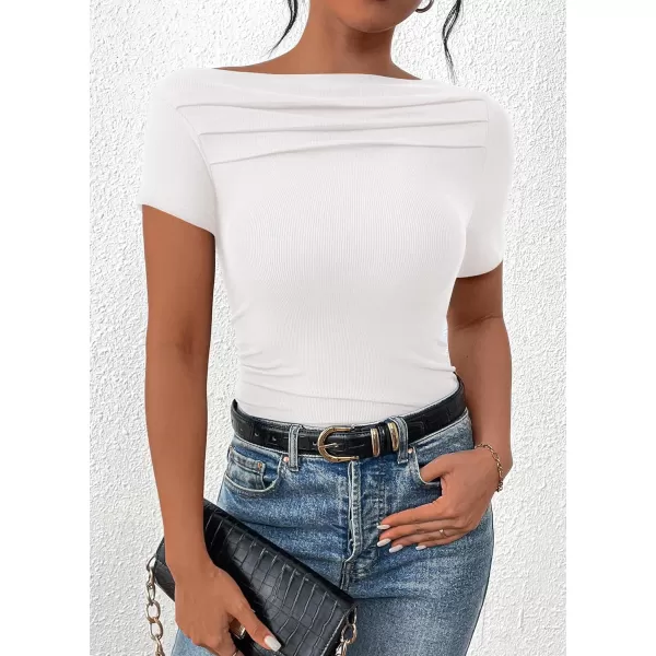 imagePRETTYGARDEN Womens Summer Trendy Y2K Crop Top Tee Casual Short Sleeve Asymmetrical Fitted Going Out T ShirtsWhite