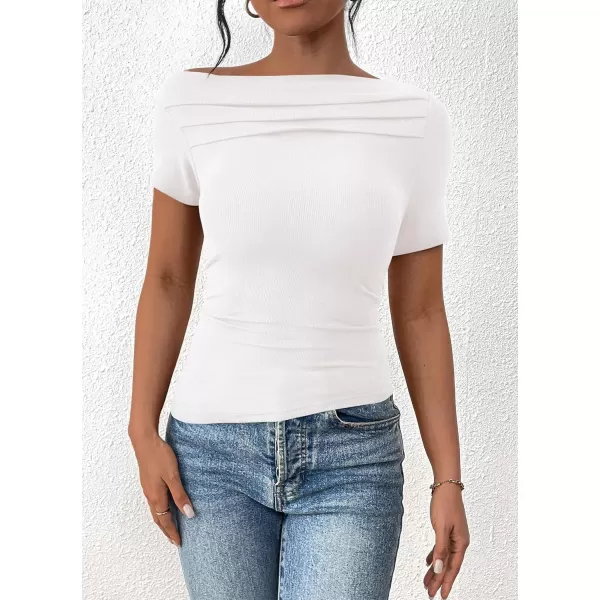 imagePRETTYGARDEN Womens Summer Trendy Y2K Crop Top Tee Casual Short Sleeve Asymmetrical Fitted Going Out T ShirtsWhite