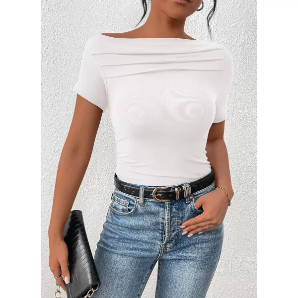 imagePRETTYGARDEN Womens Summer Trendy Y2K Crop Top Tee Casual Short Sleeve Asymmetrical Fitted Going Out T ShirtsWhite
