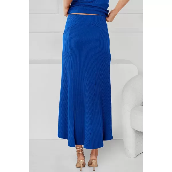 imagePRETTYGARDEN Womens Summer Two Piece Outfits Ribbed Crewneck Sleeveless Cropped Tank Tops and Bodycon Midi Skirt Matching SetBlue