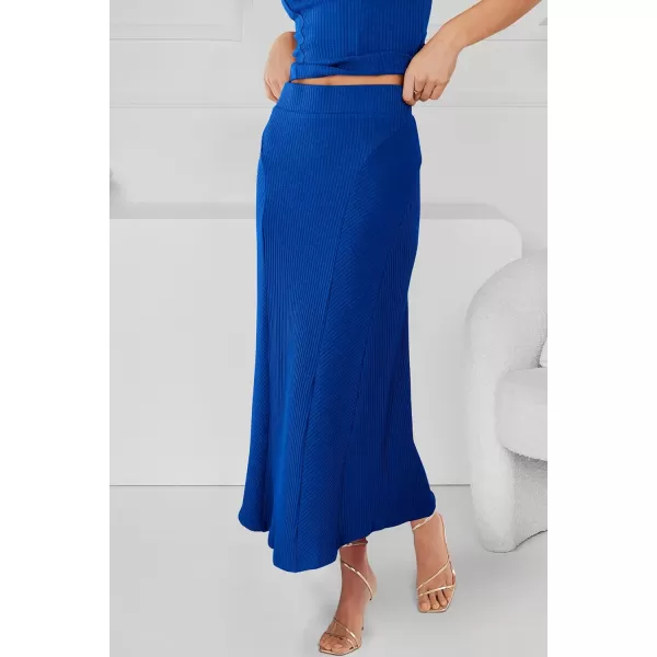imagePRETTYGARDEN Womens Summer Two Piece Outfits Ribbed Crewneck Sleeveless Cropped Tank Tops and Bodycon Midi Skirt Matching SetBlue