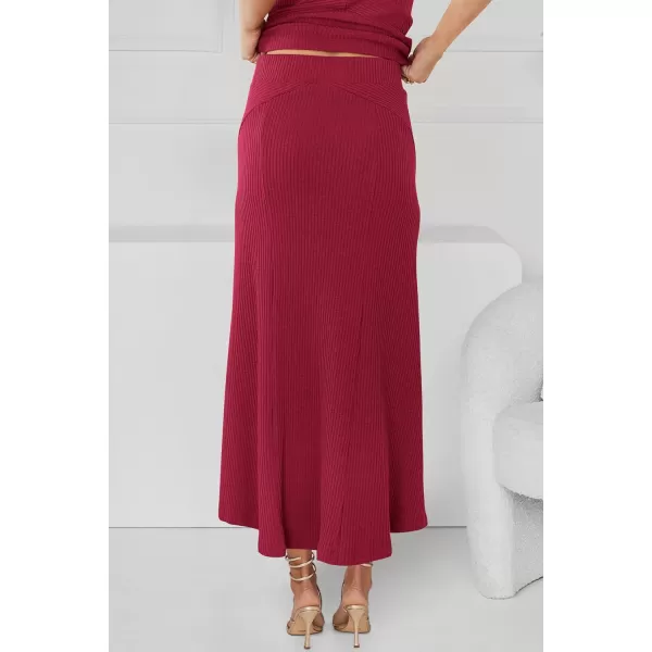 imagePRETTYGARDEN Womens Summer Two Piece Outfits Ribbed Crewneck Sleeveless Cropped Tank Tops and Bodycon Midi Skirt Matching SetWine Red