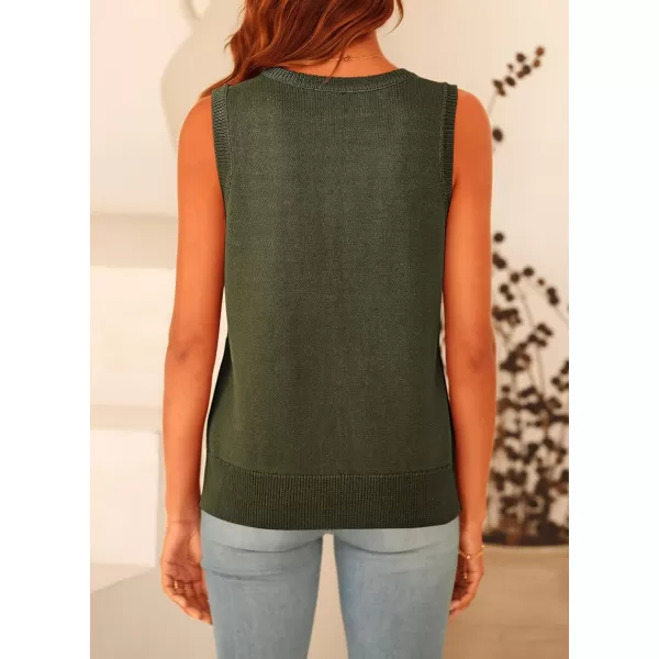 imagePRETTYGARDEN Womens Summer Vests Sleeveless Button Down Knitted Tank Tops Casual Y2K Sweater Vest Blouse with PocketsArmy Green