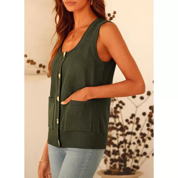 imagePRETTYGARDEN Womens Summer Vests Sleeveless Button Down Knitted Tank Tops Casual Y2K Sweater Vest Blouse with PocketsArmy Green
