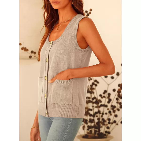 imagePRETTYGARDEN Womens Summer Vests Sleeveless Button Down Knitted Tank Tops Casual Y2K Sweater Vest Blouse with PocketsBeige