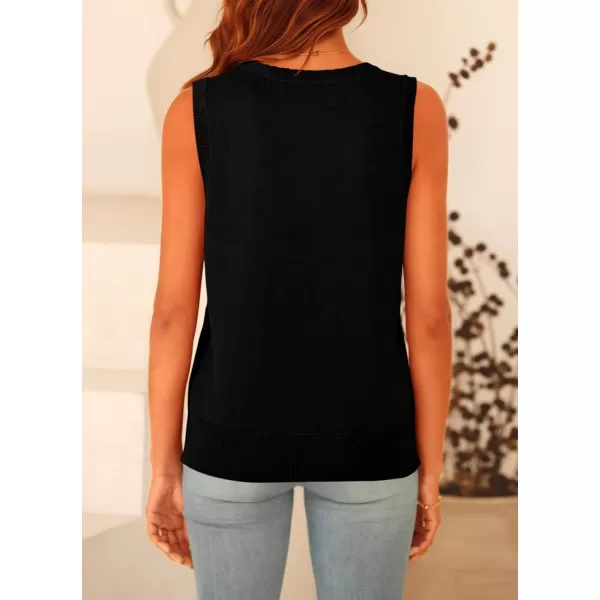 imagePRETTYGARDEN Womens Summer Vests Sleeveless Button Down Knitted Tank Tops Casual Y2K Sweater Vest Blouse with PocketsBlack