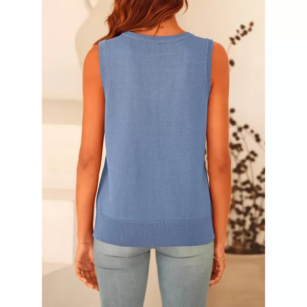 imagePRETTYGARDEN Womens Summer Vests Sleeveless Button Down Knitted Tank Tops Casual Y2K Sweater Vest Blouse with PocketsBlue