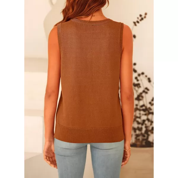 imagePRETTYGARDEN Womens Summer Vests Sleeveless Button Down Knitted Tank Tops Casual Y2K Sweater Vest Blouse with PocketsCaramel