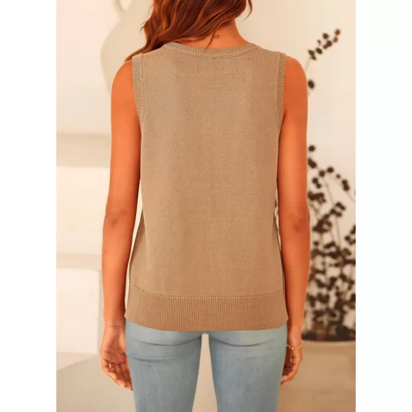 imagePRETTYGARDEN Womens Summer Vests Sleeveless Button Down Knitted Tank Tops Casual Y2K Sweater Vest Blouse with PocketsKhaki