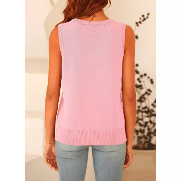 imagePRETTYGARDEN Womens Summer Vests Sleeveless Button Down Knitted Tank Tops Casual Y2K Sweater Vest Blouse with PocketsPink