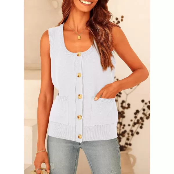 imagePRETTYGARDEN Womens Summer Vests Sleeveless Button Down Knitted Tank Tops Casual Y2K Sweater Vest Blouse with PocketsWhite