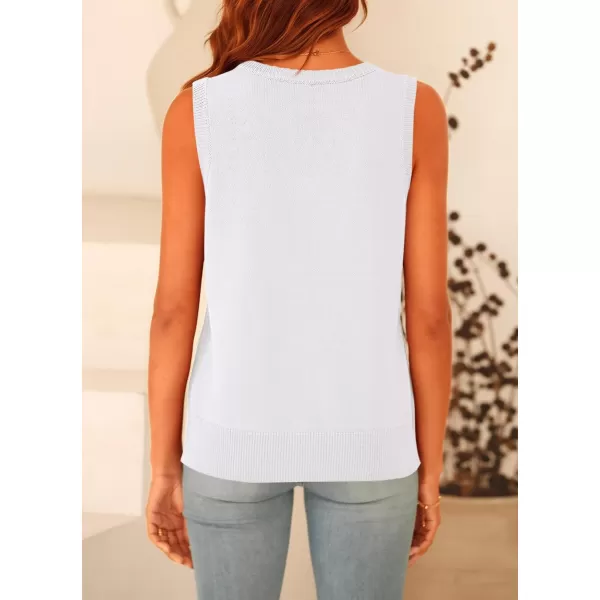 imagePRETTYGARDEN Womens Summer Vests Sleeveless Button Down Knitted Tank Tops Casual Y2K Sweater Vest Blouse with PocketsWhite