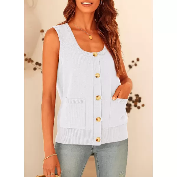 imagePRETTYGARDEN Womens Summer Vests Sleeveless Button Down Knitted Tank Tops Casual Y2K Sweater Vest Blouse with PocketsWhite