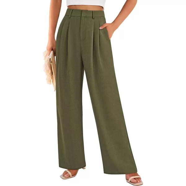 imagePRETTYGARDEN Womens Summer Work Pants Elastic High Waisted Straight Leg Business Casual Dressy Trousers Slacks with PocketsArmy Green