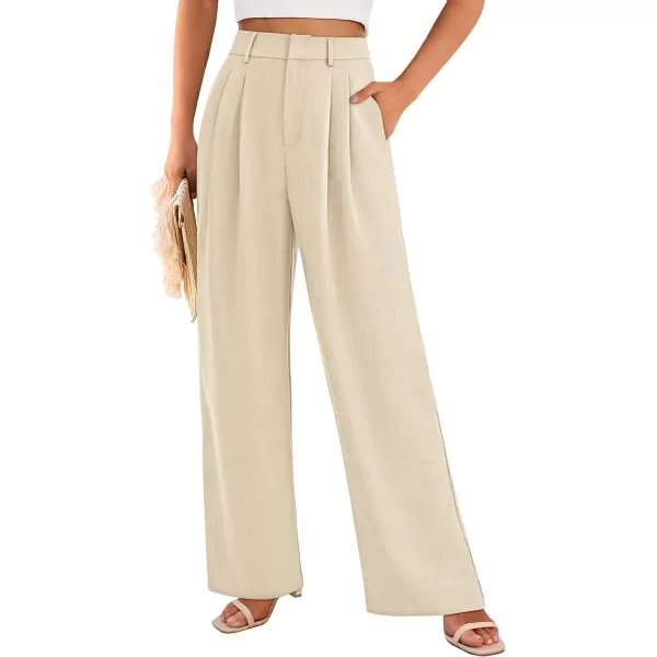 imagePRETTYGARDEN Womens Summer Work Pants Elastic High Waisted Straight Leg Business Casual Dressy Trousers Slacks with PocketsBeige