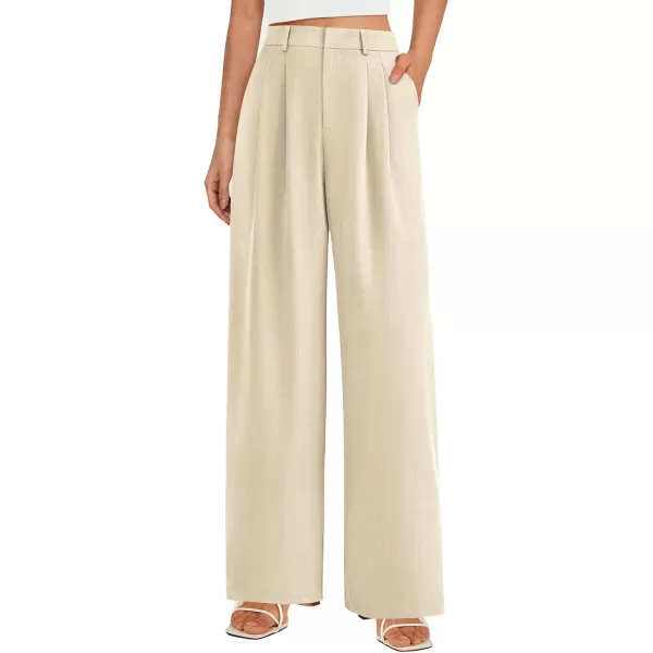 imagePRETTYGARDEN Womens Summer Work Pants Elastic High Waisted Straight Leg Business Casual Dressy Trousers Slacks with PocketsBeige