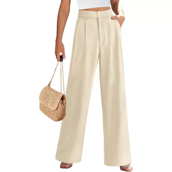 imagePRETTYGARDEN Womens Summer Work Pants Elastic High Waisted Straight Leg Business Casual Dressy Trousers Slacks with PocketsBeige