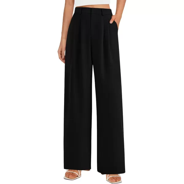 imagePRETTYGARDEN Womens Summer Work Pants Elastic High Waisted Straight Leg Business Casual Dressy Trousers Slacks with PocketsBlack