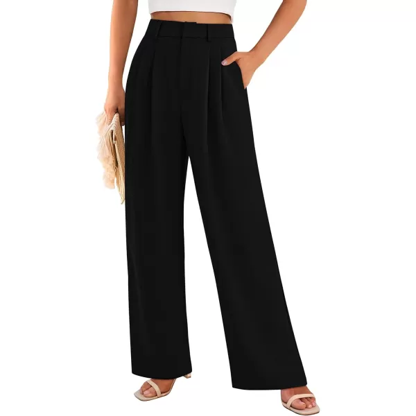 imagePRETTYGARDEN Womens Summer Work Pants Elastic High Waisted Straight Leg Business Casual Dressy Trousers Slacks with PocketsBlack