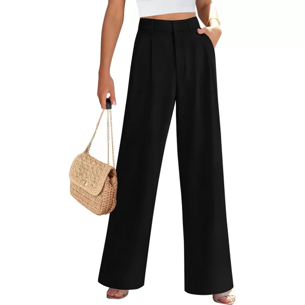 imagePRETTYGARDEN Womens Summer Work Pants Elastic High Waisted Straight Leg Business Casual Dressy Trousers Slacks with PocketsBlack