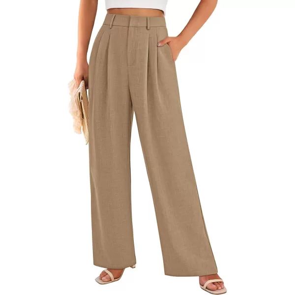 imagePRETTYGARDEN Womens Summer Work Pants Elastic High Waisted Straight Leg Business Casual Dressy Trousers Slacks with PocketsKhaki