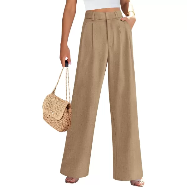 imagePRETTYGARDEN Womens Summer Work Pants Elastic High Waisted Straight Leg Business Casual Dressy Trousers Slacks with PocketsKhaki