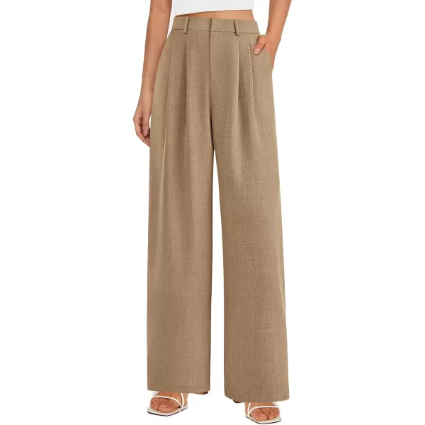 imagePRETTYGARDEN Womens Summer Work Pants Elastic High Waisted Straight Leg Business Casual Dressy Trousers Slacks with PocketsKhaki