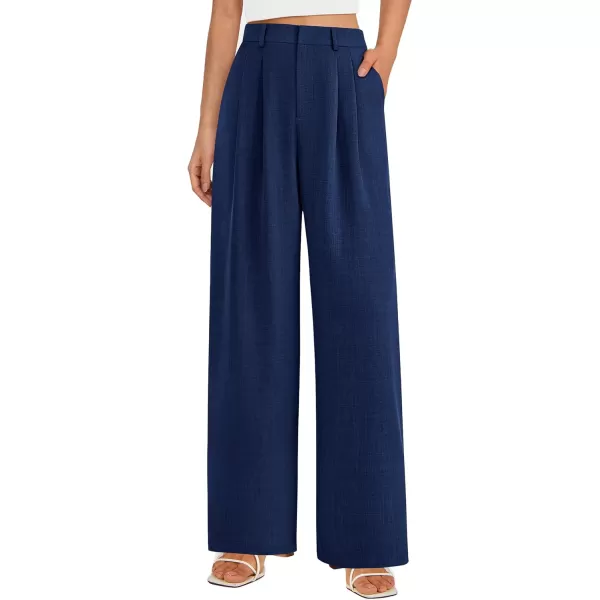 imagePRETTYGARDEN Womens Summer Work Pants Elastic High Waisted Straight Leg Business Casual Dressy Trousers Slacks with PocketsNavy