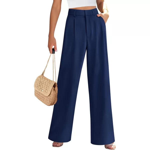imagePRETTYGARDEN Womens Summer Work Pants Elastic High Waisted Straight Leg Business Casual Dressy Trousers Slacks with PocketsNavy