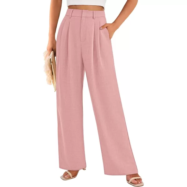 imagePRETTYGARDEN Womens Summer Work Pants Elastic High Waisted Straight Leg Business Casual Dressy Trousers Slacks with PocketsPink
