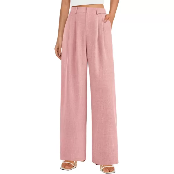 imagePRETTYGARDEN Womens Summer Work Pants Elastic High Waisted Straight Leg Business Casual Dressy Trousers Slacks with PocketsPink