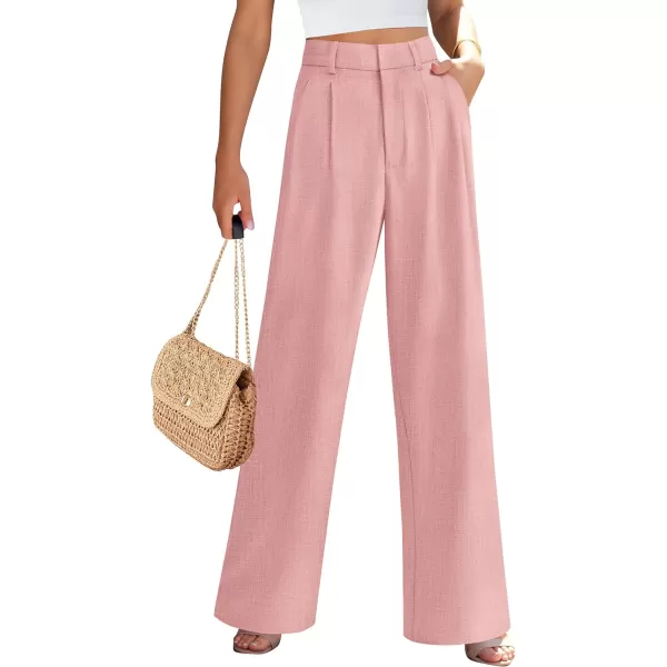 imagePRETTYGARDEN Womens Summer Work Pants Elastic High Waisted Straight Leg Business Casual Dressy Trousers Slacks with PocketsPink