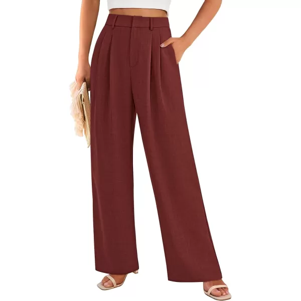 imagePRETTYGARDEN Womens Summer Work Pants Elastic High Waisted Straight Leg Business Casual Dressy Trousers Slacks with PocketsRust Red