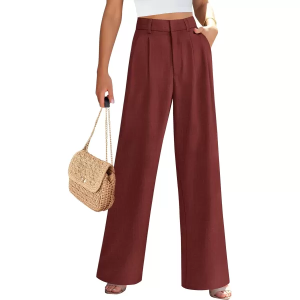 imagePRETTYGARDEN Womens Summer Work Pants Elastic High Waisted Straight Leg Business Casual Dressy Trousers Slacks with PocketsRust Red