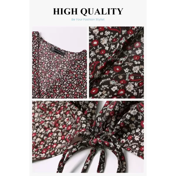 imagePRETTYGARDEN Womens Summer Wrap Maxi Dress Casual Boho Floral V Neck Short Sleeve Ruffle Hem Split Beach Long DressesCoffee