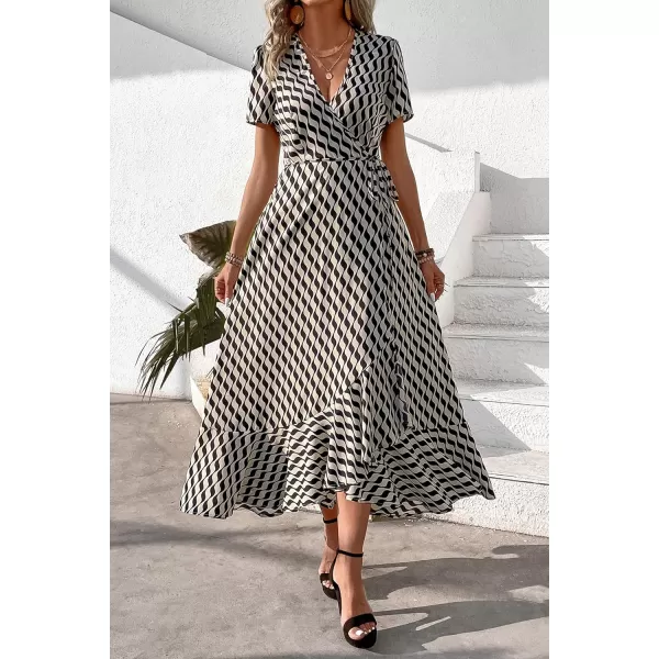 imagePRETTYGARDEN Womens Summer Wrap Maxi Dress Casual Boho Floral V Neck Short Sleeve Ruffle Hem Split Beach Long DressesWhite Wave