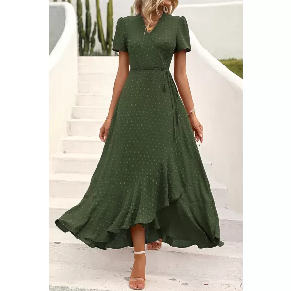 imagePRETTYGARDEN Womens Summer Wrap Maxi Dress Casual Boho Floral V Neck Short Sleeve Ruffle Hem Split Beach Long DressesZarmy Green