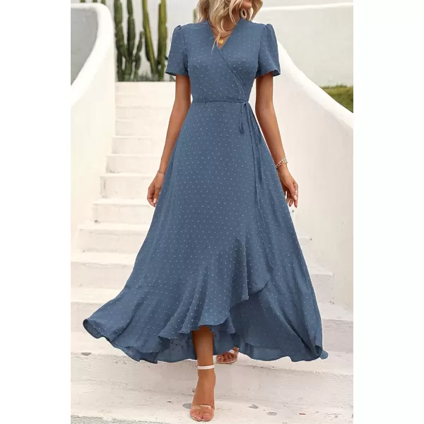 imagePRETTYGARDEN Womens Summer Wrap Maxi Dress Casual Boho Floral V Neck Short Sleeve Ruffle Hem Split Beach Long DressesZblue
