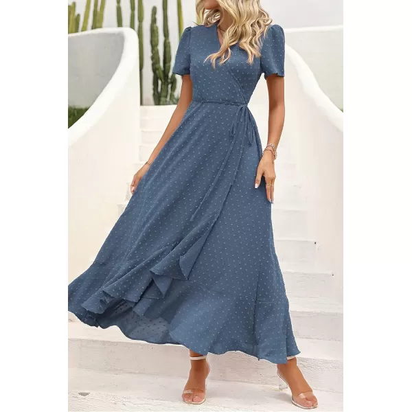 imagePRETTYGARDEN Womens Summer Wrap Maxi Dress Casual Boho Floral V Neck Short Sleeve Ruffle Hem Split Beach Long DressesZblue