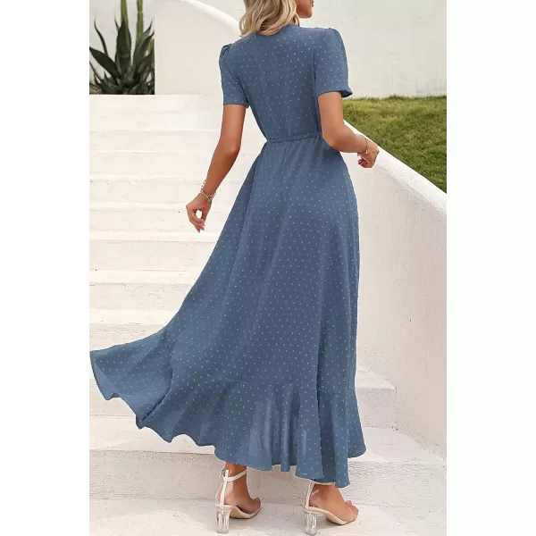 imagePRETTYGARDEN Womens Summer Wrap Maxi Dress Casual Boho Floral V Neck Short Sleeve Ruffle Hem Split Beach Long DressesZblue