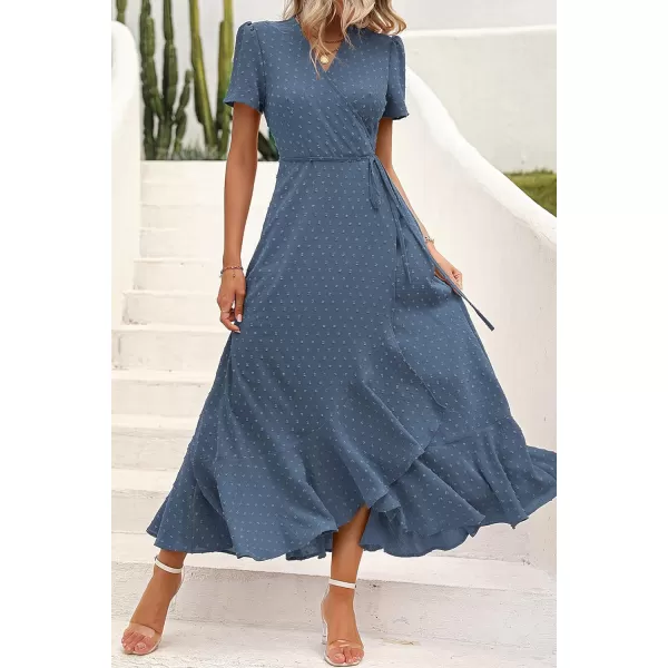 imagePRETTYGARDEN Womens Summer Wrap Maxi Dress Casual Boho Floral V Neck Short Sleeve Ruffle Hem Split Beach Long DressesZblue