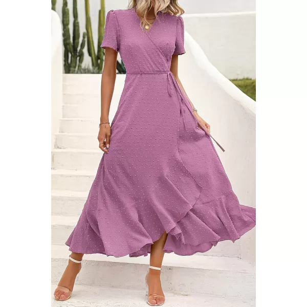 imagePRETTYGARDEN Womens Summer Wrap Maxi Dress Casual Boho Floral V Neck Short Sleeve Ruffle Hem Split Beach Long DressesZpurple