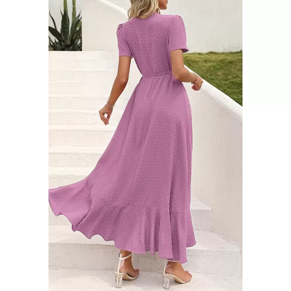 imagePRETTYGARDEN Womens Summer Wrap Maxi Dress Casual Boho Floral V Neck Short Sleeve Ruffle Hem Split Beach Long DressesZpurple