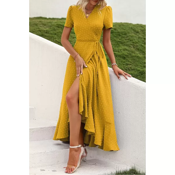 imagePRETTYGARDEN Womens Summer Wrap Maxi Dress Casual Boho Floral V Neck Short Sleeve Ruffle Hem Split Beach Long DressesZturmeric