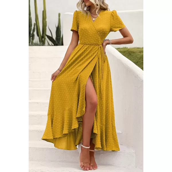 imagePRETTYGARDEN Womens Summer Wrap Maxi Dress Casual Boho Floral V Neck Short Sleeve Ruffle Hem Split Beach Long DressesZturmeric